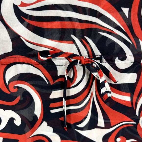 Chaps‎ Top Womens Large Black Red White Short Sleeve Sheer V Neck Blouse - Picture 6 of 14